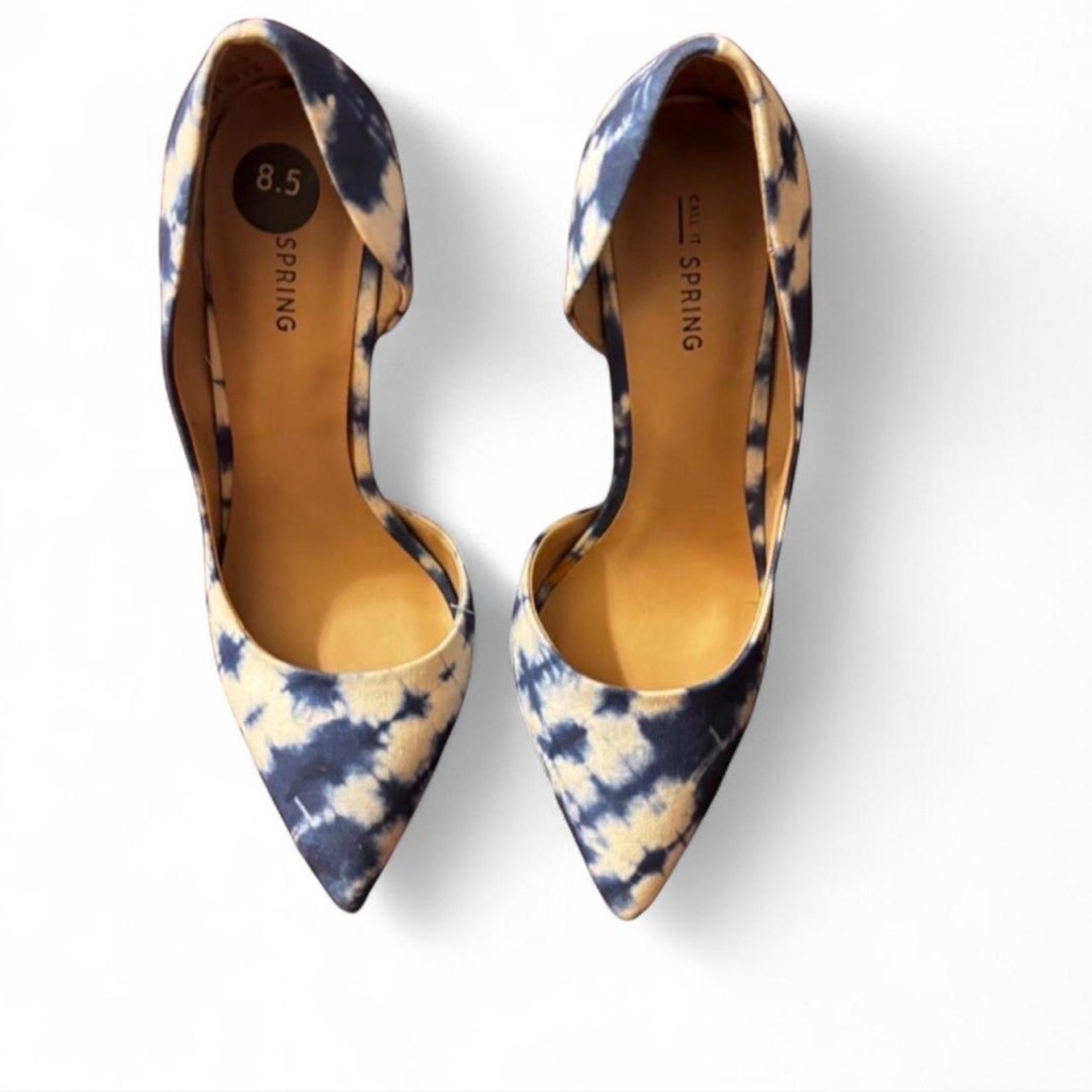 Call It Spring Blue And White Tie-Dye Pointed D'orsay Heels